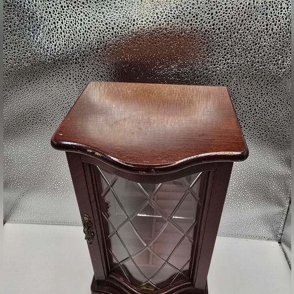 Vintage Wal-Mart Wooden Glass Diamond Pattern Door Jewerly Cabinet Armoire Box - Picture 4 of 17